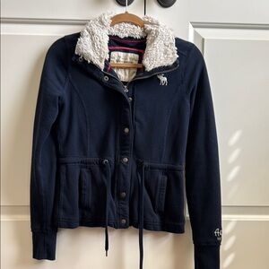 Abercrombie & Fitch Women's Navy Jacket with White Accents